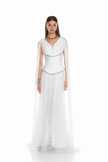 فستان سهرة من الدانتيل العظمي